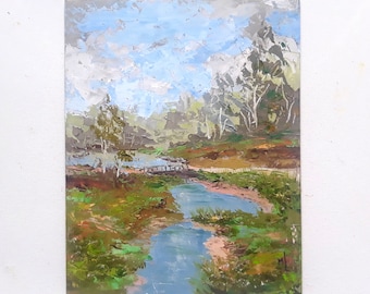 Spring Landscape River Painting Trees Artwork Original Oil Art Bridges Artwork 8x10 by annimonartstudio