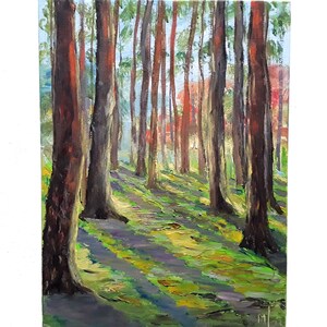 Original Oil Painting: Summer Pine Forest Artwork (7x9.5")