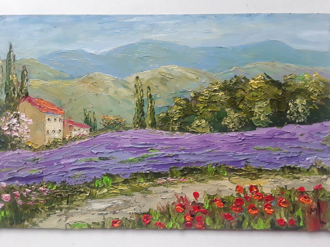 Tuscany Artwork Lavender Painting Original Oil Art Poppy Painting ...