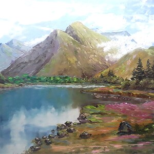 Montana Landscape Mountain Painting Original Oil Art River Artwork Trees Painting 12x16 by annimonartstudio