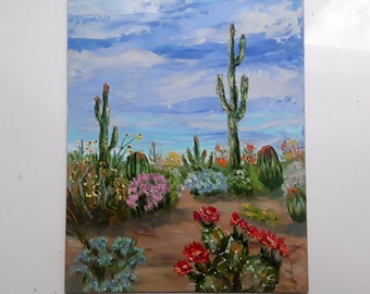 Saguaro Cactus Painting: Arizona Desert Oil Painting 10x12 Original Art