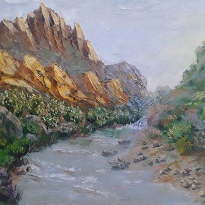 Utah National Park Oil Painting: Mountain River Landscape Art (14x20 in)