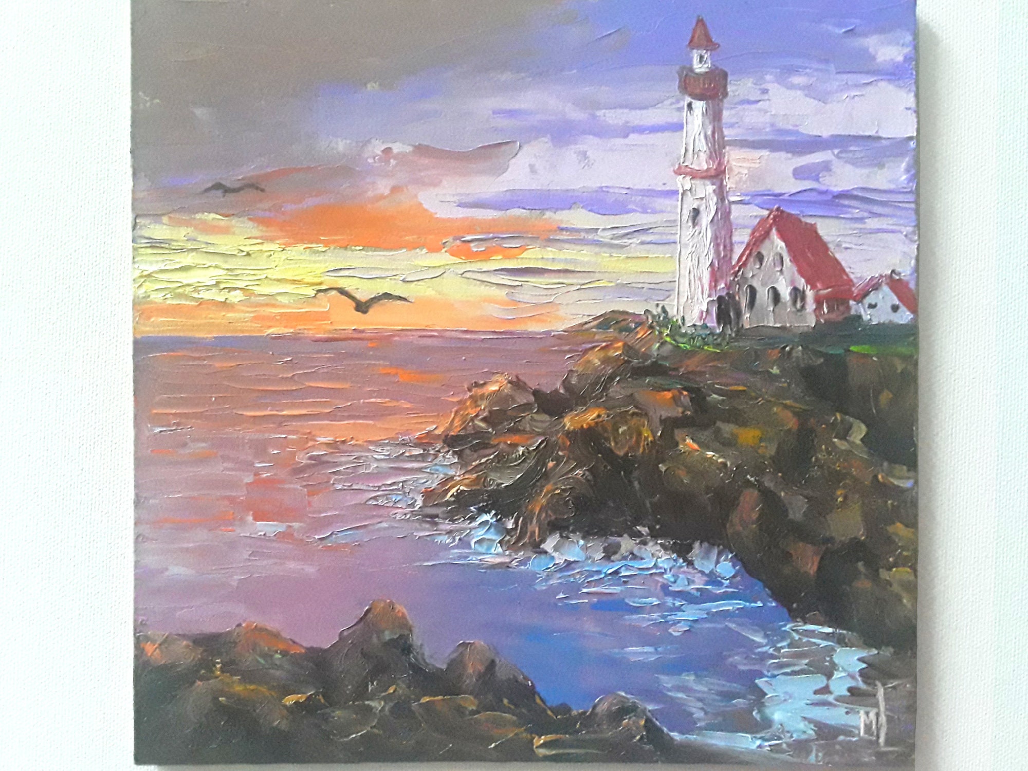 Lighthouse Painting Coastal Seascape Art Original Oil Art - Etsy 日本