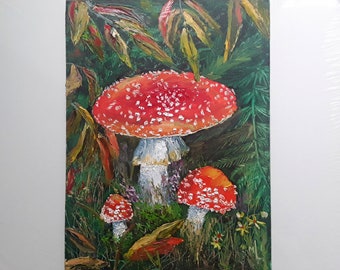 Fly Agaric Oil Painting: Forest Landscape Art (10x14 in)