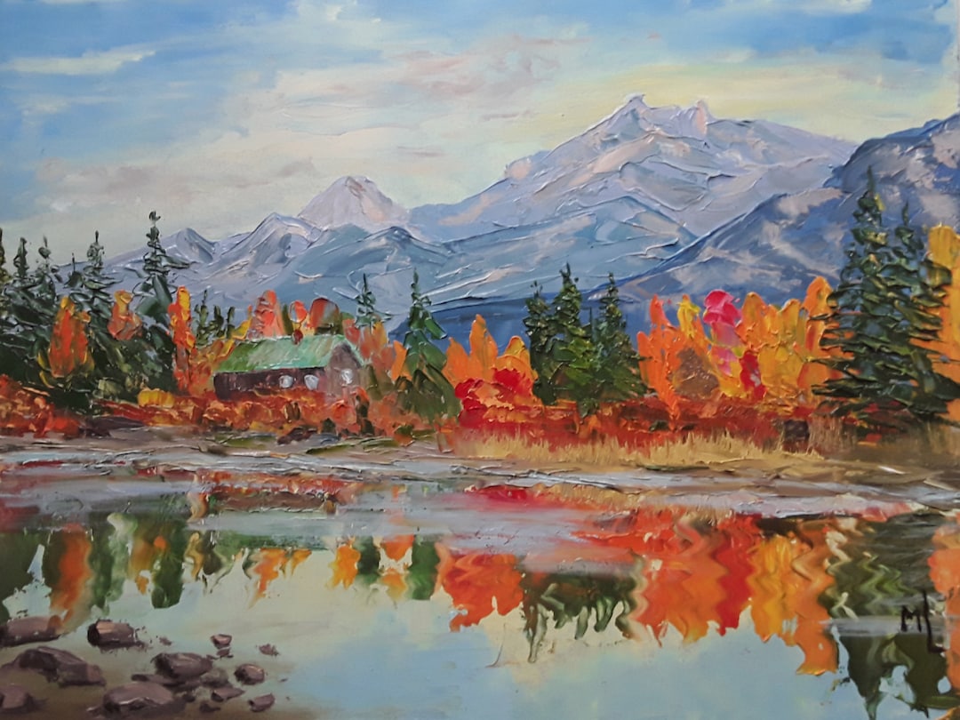 Original Fall Landscape Oil Painting: Mountain Lake Art (10x12 In) - Etsy