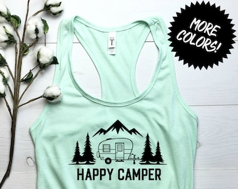 One Happy Camper T-shirt Camping Family Vacation Summer Camp Hiking Yoga Tshirt 