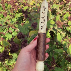 Athame|Ritual knife| Magickal Tool| Theban alphabet inscription ‘Hazel’ made from Hazel wood|