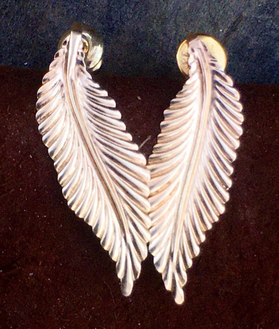 14k GOLD Feather Post Earrings - image 1