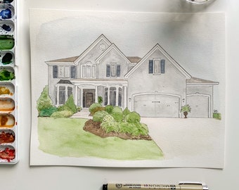 Custom Home Portrait Watercolor House Painting