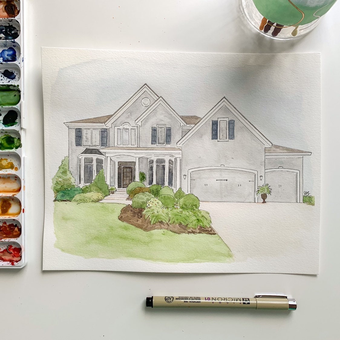 Custom Home Portrait Watercolor House Painting