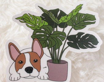 Pittie Monstera Vinyl Sticker | PitbullSticker | Monstera Sticker | Plant Stickers | Pitbull Vinyl Sticker