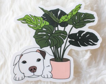 Pitbull Monstera Vinyl Sticker | Red Nose Pitbull Sticker | Monstera Sticker | Plant Stickers | Pitbull Vinyl Sticker