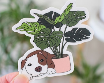 Brown and White Pitbull Monstera Plant Vinyl Sticker