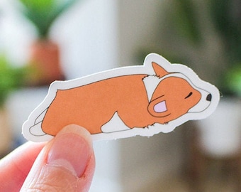Corgi Sploot Sticker | Lazy Corgi Vinyl Sticker | Sleepy Corgi Sticker