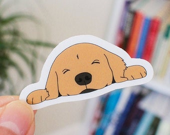 Sleepy Golden Retriever Sticker | Golden Puppy Sticker | Sleepy Golden Sticker | Sleepy Puppy Sticker | Golden Retriever Vinyl  Sticker