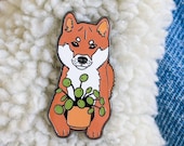 Shiba Pilea Hard Enamel Pin Shiba Inu Pin Pilea Peperomioides Pin Plant Enamel Pin Shiba Enamel Pin Chinese Money Plant Pin