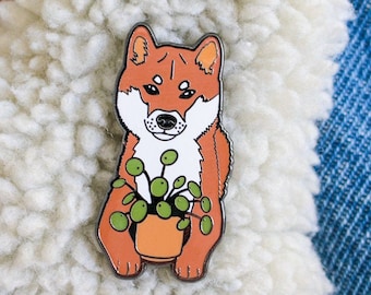 Shiba Pilea hård emaljnål | Shiba Inu-nål | Pilea Peperomioides-nål | Växt-emaljnål | Shiba-emaljnål | Kinesisk penningväxtnål