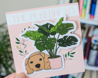 Tan Pitbull Monstera Vinyl Sticker | Pitbull Sticker | Monstera Sticker | Plant Stickers | Pitbull Vinyl Sticker