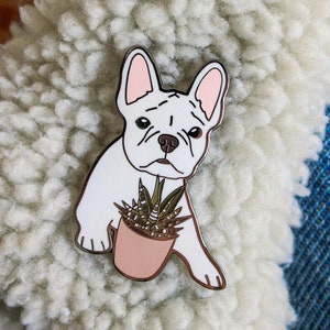 Frenchie Succulent Hard Enamel Pin| Haworthias Pin | French Bulldog Succulent Pin | Frenchie Haworthia Enamel Pin | Succulent Enamel Pin