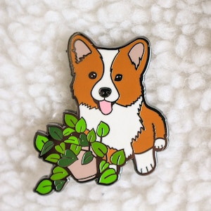 Corgi Plant Hard Enamel Pin | Houseplant Enamel Pin | Corgi Pin | Pothos Plant Pin | Corgi Houseplant Pin | Corgi with Pothos Enamel Pin