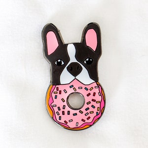 Cute Frenchie with Donut Hard Enamel Pin