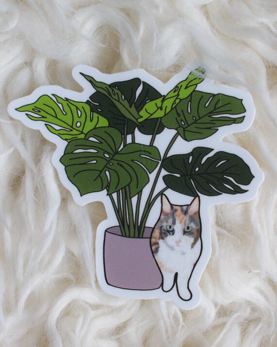 Adesivo in vinile Calico Cat e Monstera Plant - Etsy Italia