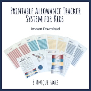 kids allowance printable, allowance tracker PDF, kids money tracker download, chore allowance system, savings tracker, allowance toolkit PDF