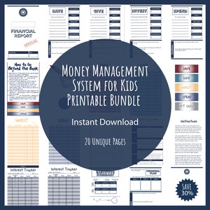 kids money management system PDF, finance planner printable bundle, financial skills kids, allowance PDF, digital budget, financial literacy