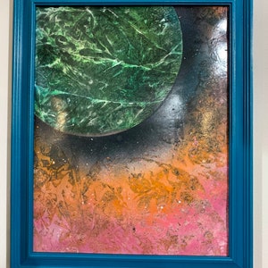 11x14 custom spray paint universe/planet art spray painted wood frame (no glass) wall Art