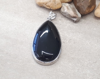 Teardrop Black Tourmaline Pendant - Oval Teardrop Pendant -  Black Tourmaline Necklace - Tourmaline Jewelry - Birthstone Necklace for Woman