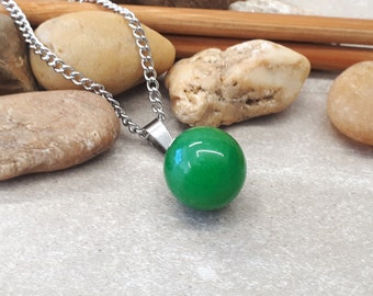 Collier Cercle Jade - Pendentif Boule Jade - Jade Rond - Petit Collier Argent - Bijoux Jade - Collier pour Femme - Jade Vert Charme