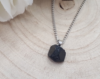 Black Tourmaline Necklace - Empath Protection Necklace - Raw Black Tourmaline Pendant - Raw Stone Necklace - Healing Stone Jewelry