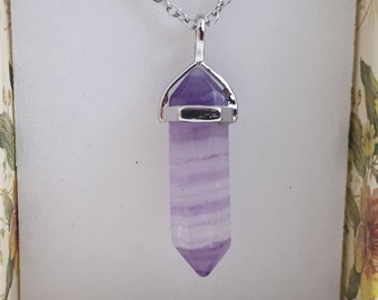 Natural Purple fluorite point pendant - fluorite and silver, sterling silver pendant necklace, fluorite necklace, fluorite Jewelry gemstone