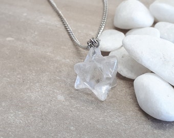 Quartz star Crystal Necklace - Crystal Quartz Gemstone necklace - Merkaba Quartz Pendant - Quartz jewelry - Clear Quartz Charm for woman