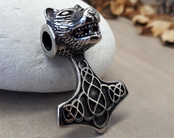 Mjölnir Anhänger Halskette - Thor Hammer - Handgefertigter Wikinger Schmuck - Nordische Mythologie Kette für Herren - Wikinger Amulett