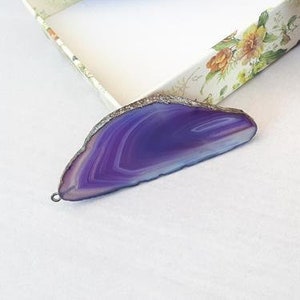 Purple Agate pendant necklace | Raw Purple Agate necklace crystal jewelry, Purple Agate slice pendant necklace for women best gift for women