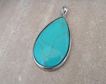 Genuine Turquoise Pendant - Turquoise Stone Necklace - Birthstone Jewelry - Turquoise Jewelry - Oval Pendant - Gift For Women Gift For Her