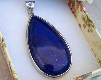 Lapis Lazuli Pendant - Lapis Lazuli Necklace - Birthstone Jewelry - Lapis Jewelry - Oval Teardrop Pendant - Gift For Women Gift For Mom
