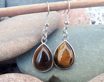 Orecchini occhio di tigre - Orecchini pendenti occhio di tigre - Set gioielli in cristallo occhio di tigre - Pietra occhio di tigre genuino - Protezione per gli occhi di malocchio Regalo per lei