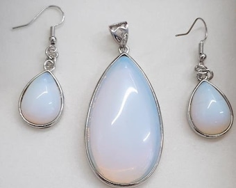 Opal Set • Opal Pendant Necklace • Opal Drop Earrings • Opal Jewelry Set • Opal Teardrop Pendant, Opal Jewelry For Woman, october birthstone