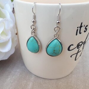 Genuine Turquoise Earrings / Blue Stone Dangle Earrings / December Birthstone Jewelry / Turquoise Jewelry / Ovel Earring For Women