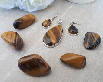 Tiger eye Jewelry Set • Tiger eye Pendant Dangle Earrings • Tiger eye Gemstone • Birthstone Jewelry • Tiger eye teardrop Necklace For Woman