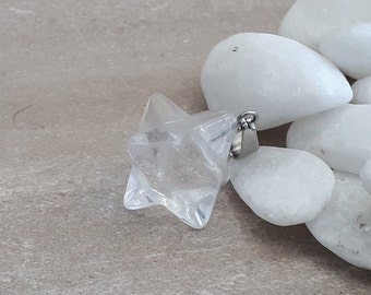 Merkaba Quartz Pendant Necklace - Crystal Quartz Gemstone necklace - Quartz jewelry - Quartz star Crystal pendant necklace for women
