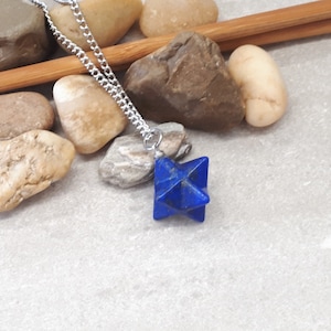 Collar con colgante de lapislázuli Merkaba - Cristal Merkaba - Collar de lapislázuli, joyería de cristal - Collar con colgante de estrella de lapislázuli para mujer