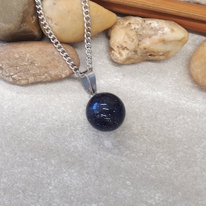 Circle Blue Goldstone Necklace - Ball Blue Goldstone Pendant - Round Blue Goldstone - Tiny Silver Necklace - Blue Goldstone Jewelry