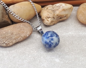 Circle Sodalite Necklace - Ball Sodalite Pendant - Round Sodalite - Tiny Silver Necklace - Sodalite Jewelry - Necklace for Woman