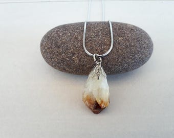 Citrine pendant necklace citrine silver pendant raw citrine necklace, healing crystal jewelry, citrine crystals charm ,yoga gift, chakra