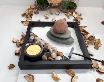 Zenträdgård med småsten - Kristallsandträdgård - Skrivbordstillbehör - Sandkonst, Meditation - Zendekor, Skrivbordszenträdgård, Kontorsdekor - DIY-kit