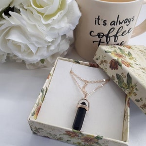 Black Tourmaline Point Pendant Black Tourmaline Necklace Points Layered Necklace Crystal Point Pendant Moon Pendant Necklace image 2