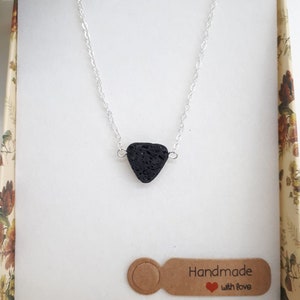 Triangle Silver Pendant Necklace | Triangle lave stone | lava stone Necklace Charm | Minimalist Necklace | Black Pendant Necklace for Woman